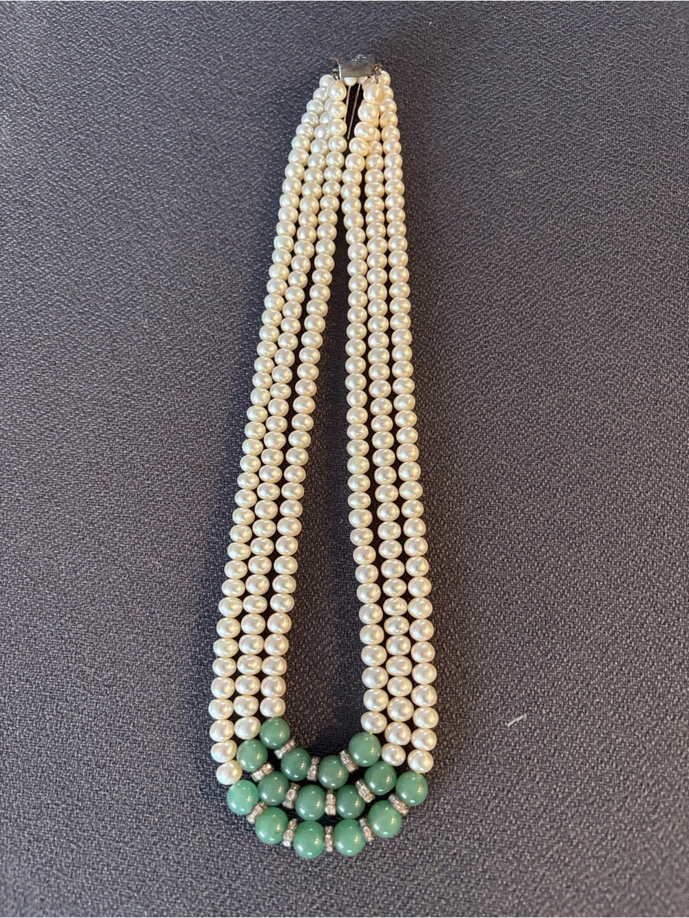 Vintage .925 sterling silver, three strand pearl and necklace floral clasp